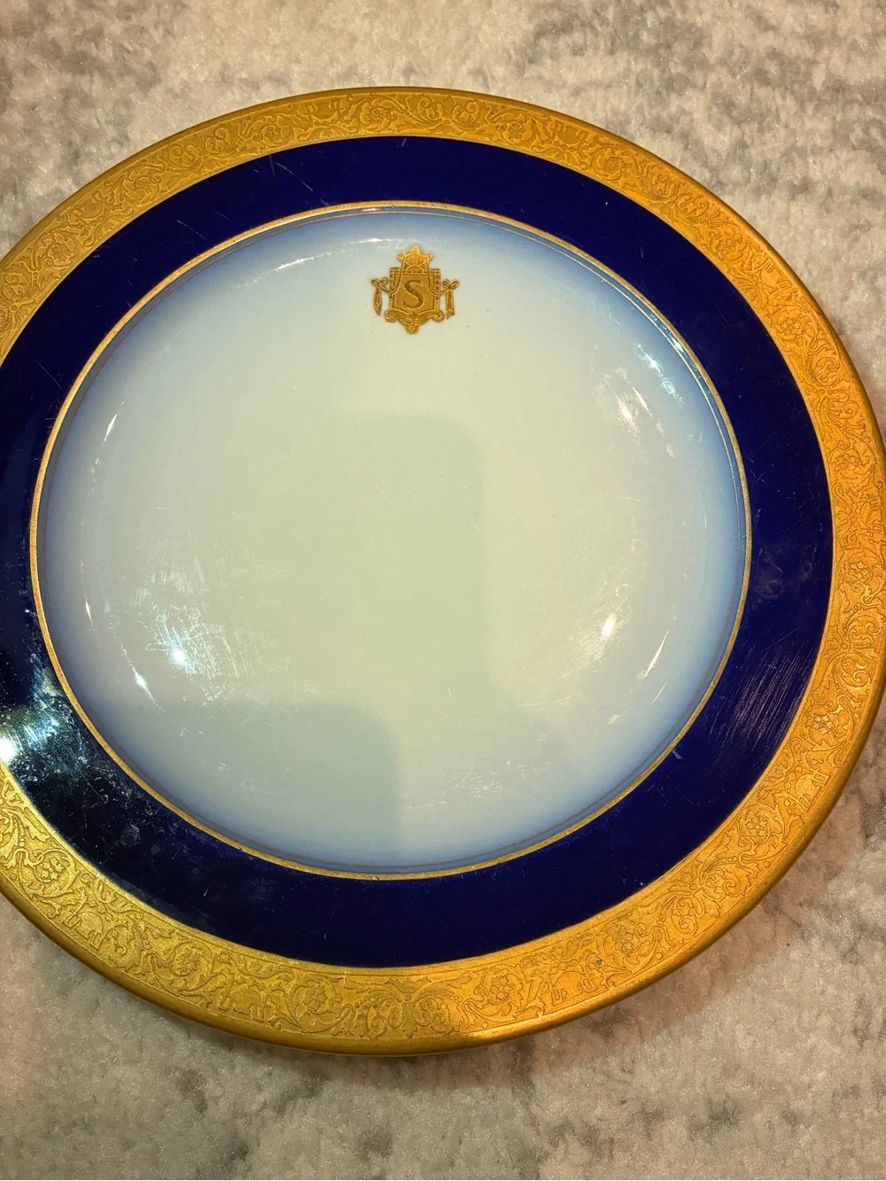 Antique Syracuse China Cobalt Blue & Gold Gilt Plate 10”